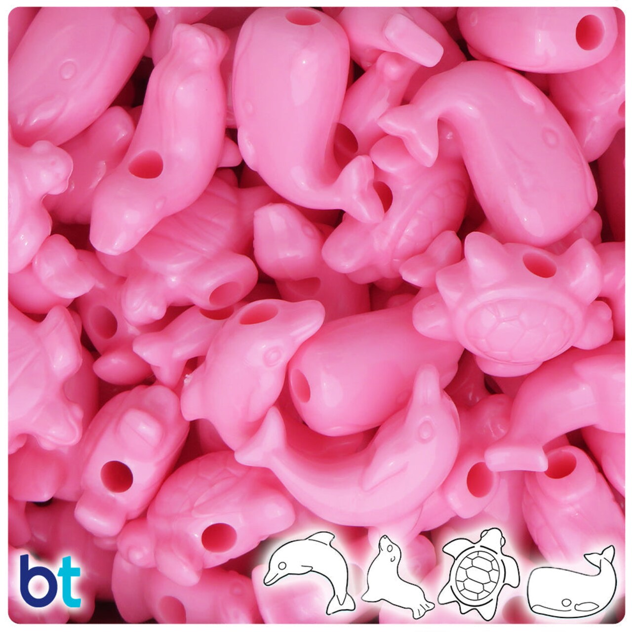 BeadTin Baby Pink Opaque Marine Life Plastic Pony Beads (2oz)